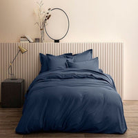 HOUSSE DE COUETTE 240x220CM +40 100% SATIN DE COTON LAVE 105 FILS MARINE