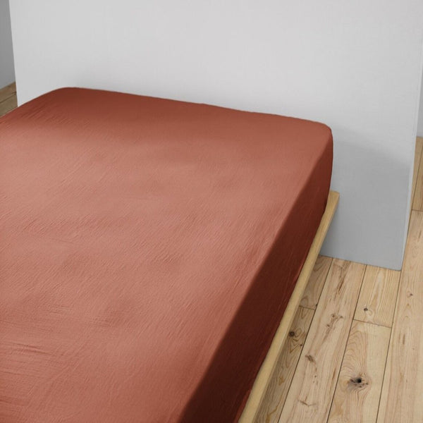 Drap Housse Gaze De Coton Terracotta